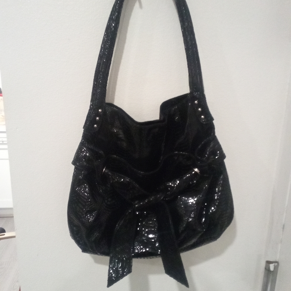 Black Sequined Shoulder Bag with Drawstring Closure